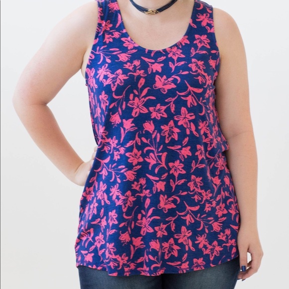 Agnes & Dora Tops - Blue and Red Floral Tank